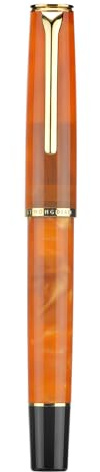 HONG DIAN Penna stilografica N12 a stantuffo, pennino extra fine morbido, acrilico arancione chiaro e design classico aerodinamico, con custodia in metallo