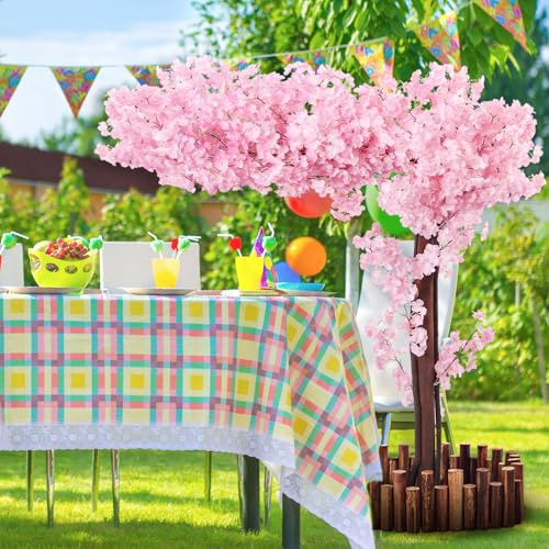 Artificial Cherry Blossom Tree with LED Light, Christmas Pink Cherry Blossom Tree Artificial, Handmade Artificial Trees for Home Decor, Indoor, Outdoor, Party, Office and Wedding (5ft Tall/1.5M)