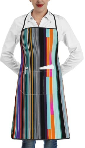 DQIAOER Unregelmäßige vertikale Linien, Unisex, waschbare Schürze mit Taschen, für Küche, Restaurant, Hotel, Grill, weiß, Einheitsgröße
