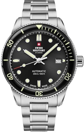 Swiss Military by Chrono SMA34106 Herren Taucher Automatikuhr mit Edelstahlband oder Silikonband 20 ATM Datum Saphirglas