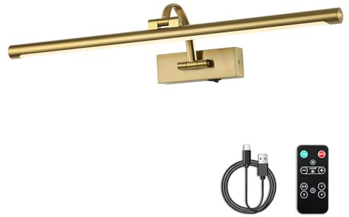 DESOOP Kabellose Bilderleuchten mit Fernbedienung, wiederaufladbar, Messing, Galeriebeleuchtung, batteriebetrieben, Kunstlichter über Rahmen, Hochformat, 5 W, 61 cm, Warmweiß