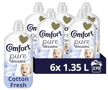 Comfort Pure Dreams Cotton Fresh Sensitive Fabric Conditioner dermatologically tested fabric softener gentle next to sensitive skin 270 washes (6x 1.35 L)