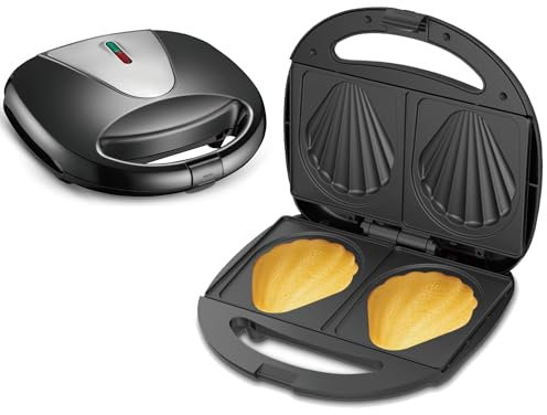 Bewinner Madeleine Maker da 850 W - Macchina per la Colazione con Riscaldamento a Doppia Faccia e Manico Antiscottatura per Colazione con Pane a Forma di Conchiglia