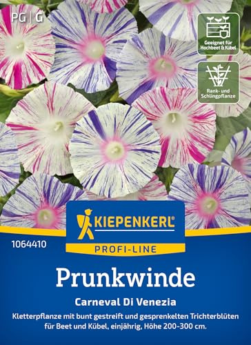 Kiepenkerl Prunkwindensamen Carneval Di Venezia 1064410, Blumensaat | Kletterpflanze mit bunt gestreift und gesprenkelten Blüten, für Beet & Kübel