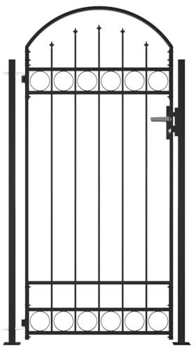 Cinyiqo 145751 Fence Gate with Arched T O P and 2 Posts 105x204 cm Black,Garden Gates High galvanised wrought iron metal swing gate