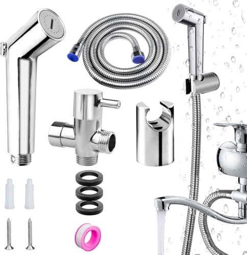cersaty 4 Stk Bidet Handbrause set, Silber Bidet Sprayer,Bidet Brause mit 1 Stk Gewindedichtband,Hand Bidet Sprayer für Haustiere,Dusche,Badezimmer,Toilette