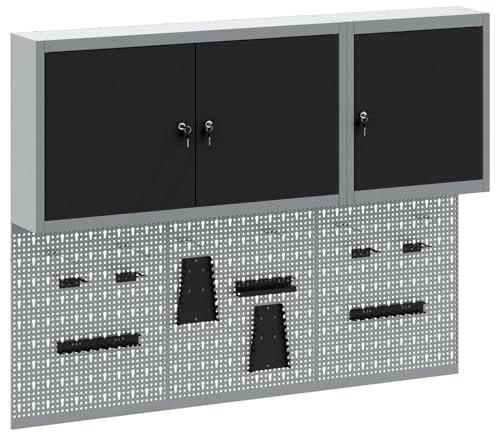 vidaXL Verktygsskåpsset med hylla 5 pcs Svart Pulverlackerat stål, Verktygsskåp för workshop, väggmonterad hylla, metallförvaring, garage pegboard-system