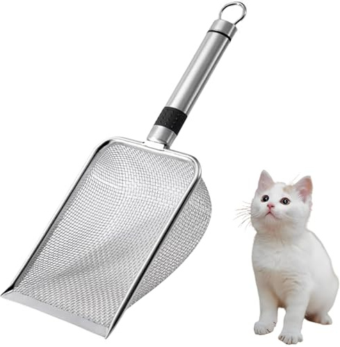 MITUMORMOR Katzenschaufel Edelstahl für Katzenklo, Katzenschaufel Lochabstand, Griff aus Katzentoilette Scooper, Schaufel für Katzentoilette, Katzenschaufel mit Holzgriff, Litter Box Scoop