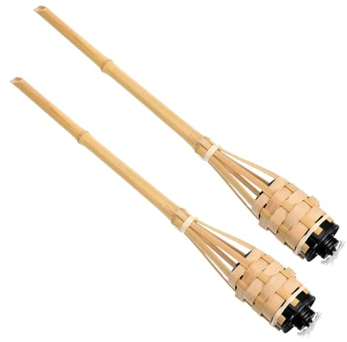 HOMSFOU 2pcs Bamboo Torch Solar Lanterns Outdoor Waterproof Torch Outdoor Tiki Lamps Flame Lamp Patio Lights LED Torch Burning Torch Light Fire Flickering Flame Bin Beige
