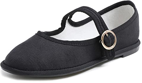 Feversole Mary Jane halvskor, platta fritidsdansskor, Duk svart, 42 EU