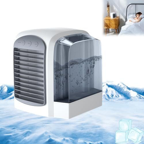 Enfriador de aire portátil, pequeño aire acondicionado portátil, ventilador de escritorio personal recargable por USB, enfriador de aire evaporativo portátil para camping, hogar, exterior, oficina