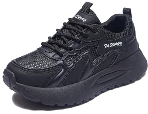 Trcloltc Dam plattform sneakers söt chunky sko, komfort av minnesskum, ventilerande nät med bomullsfoder, 20 svart, 35 EU