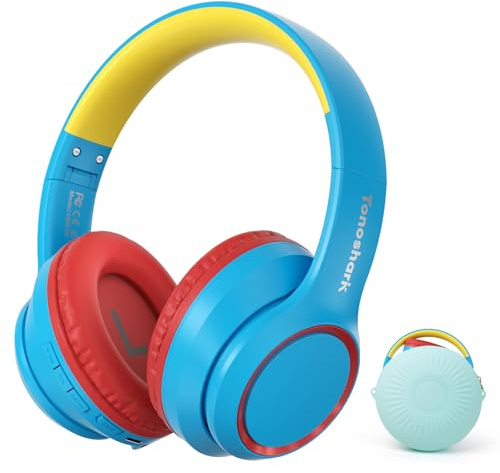 TONOSHARK Cuffie Bluetooth Bambini, Cuffie Antirumore Bambini, 60h Autonomia, Wireless Over-Ear Con Microfono, Pieghevoli, Custodia Inclusa, Per Scuola e Viaggi (blu e rosse)