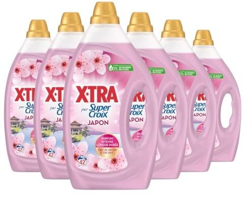 Super Croix par X•Tra -Lessive Liquide - Japon - Fleurs de Cerisier & Thé Vert - Moment Evasion - Parfum Intense - Longue Durée - Efficace dès 20°C - Pack Intensif - 252 Lavages