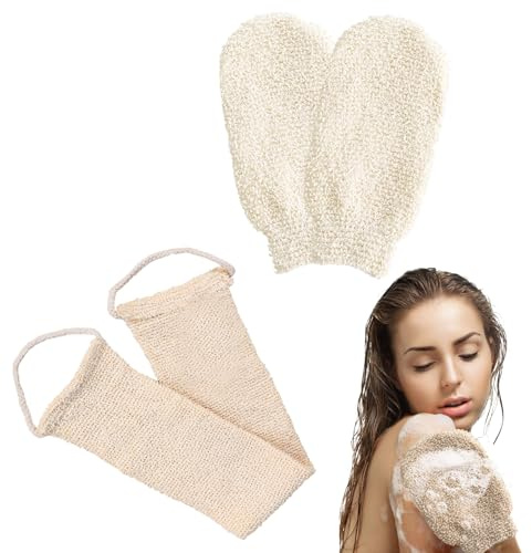 NICEIN 2 Stück Rückenschrubber und Peelinghandschuh, Exfoliating Gloves für Körper und Gesich, Duschhandschuh zur Entfernung Abgestorbener Haut, Peeling-Rückenschrubber Unisex