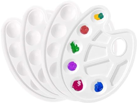 LQUYTA 4 Piezas Paleta Pintura Reforzado Plástico Paleta 10 Agujeros Zona de Mezcla Robusto Liso Fácil de Limpiar para Acrílico Óleo Acuarela DIY Tabla de Pintar (Blanco)
