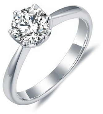 Whoiy 1ct Laborgezüchteter Diamant Ringe Damen Weissgold 585, Solitär Trauringe 14 Karat Echt Hochzeits Ringe Eheringe Echt Gold für Frauen Größe 47 (15.0)