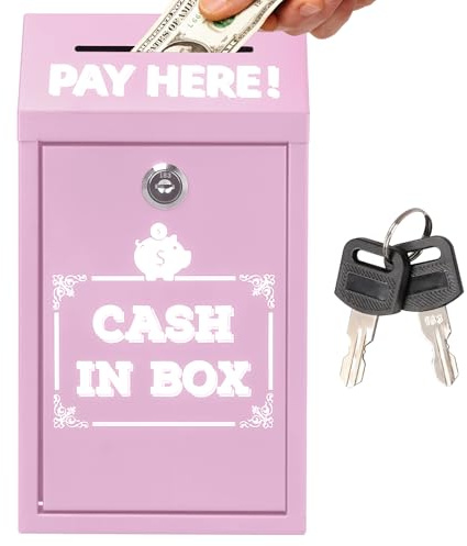 Wall Mount Metal Mailbox,Mounted collection Box with Key Lock,Outdoor Weatherproof Letterbox Lockable Safe Suggestion and Cash Drop Box for Home Office and Business (Pink)