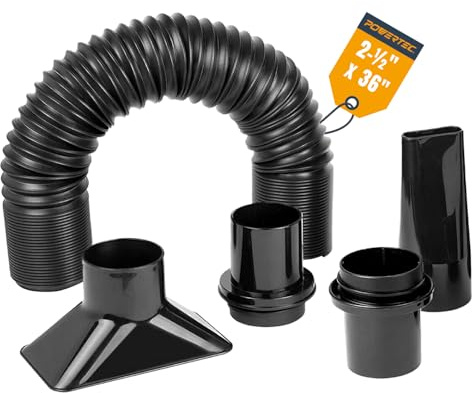 POWERTEC 70208W 2-1/2 x 36'' Flexible and Sculptable Dust Collection Hose Kit, PP Dust Collector Hose Kit for Fume Extractor, Band Saw, Router Table, Drill Press & Benchtop Woodworking Tools