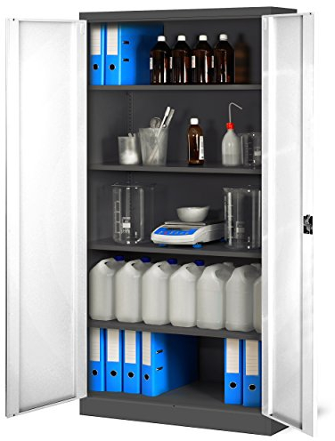 Jan Nowak Aktenschrank C001H Büroschrank Metallschrank Stahlschrank Werkzeugschrank Stahlblech Pulverbeschichtet Flügeltürschrank Abschließbar 195 cm x 90 cm x 40 cm (anthrazit/weiß)