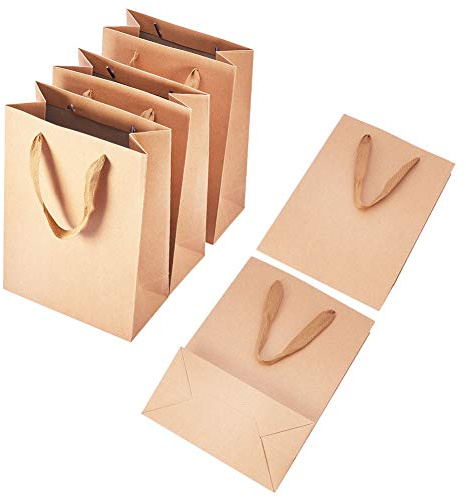 PandaHall Elite olika storlekar rektangulär kraft papperspåsar gåva shoppingväskor med nylontråd, burlywood 28x20x10cm Burlywood 4