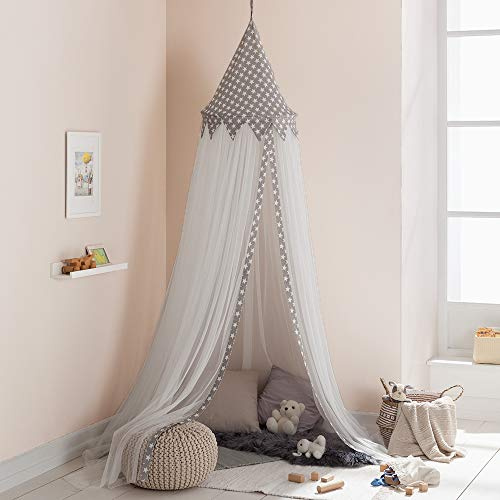 howa Baldachin Betthimmel für Kinderzimmer Deckenbaldachin grau/weiß 8510 | Himmel für Babybett, Kinderbett Kinderzimmer Dekoration Kuschelecke, 250cm hoch