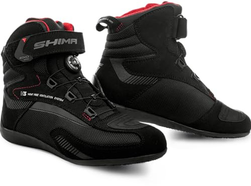 SHIMA EXO Chaussure Moto Homme Cuir Ventilés Homologué Fermeture ATOP Sneakers Protection Chevilles Semelle Antidérapante Basket Été Bottes (Hommes, Noir, 45)