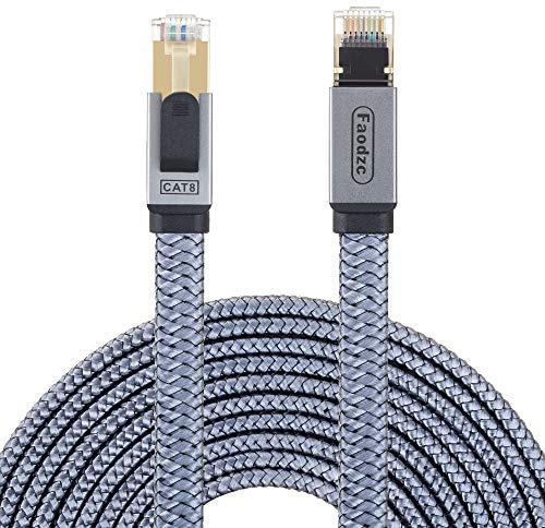 Faodzc Cat 8 Ethernet Cable 15m/50ft,Braided Cat8 RJ45 Network LAN Network Cable 40Gbps 2000Mhz Heavy Duty High Speed Cat8 Shielded Cable Compatible for Gaming,PS4, Xbox,PS3,Modem,Router,PC,Mac,Laptop