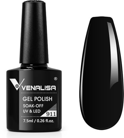 VENALISA Gel Nail Polish Pure Black Color Soak Off UV LED Nail Gel Polish Nail Art Starter Manicure Salon DIY at Home