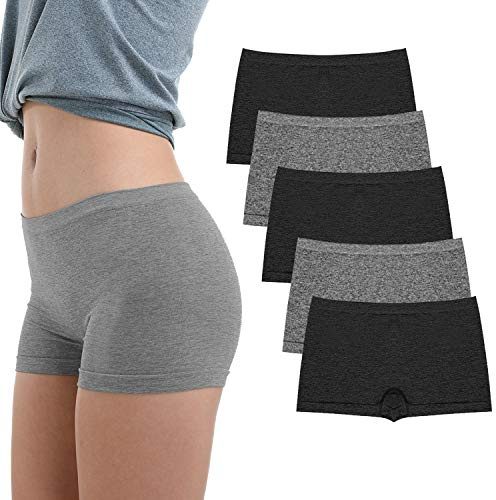 Ruxia Women's Seamless Boyshort Panties Nylon Spandex Underwear Stretch Boxer Briefs Pack of 5