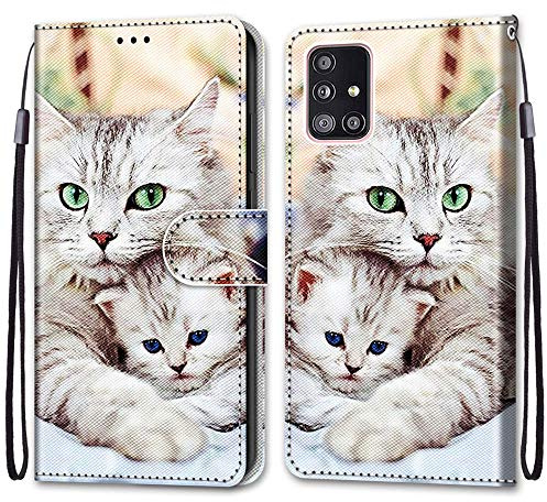 Mo-Somnus fodral kompatibel med Samsung Galaxy A51 5G, magnetiskt mobilfodral flip-fodral stativfunktion kortfack Hölster för Galaxy A51 5G (Katt 2)