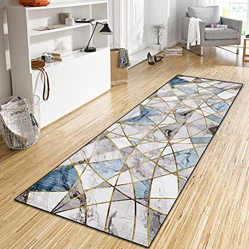 WTHYGB Teppich Läufer Flur 80x250 cm, 6 MM Dickem rutschfest Waschbar Polyester Küchenläufer, Dauerhaft Pflegeleicht Teppichläufer für Korridor/Schlafzimmer/Innen Wohnzimmer/Küche-Blau-Grau