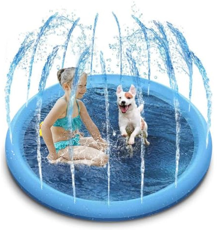 SUOXU Hundepool für Große & Kleine Hunde,Planschbecken für Haustiere, 150cm,faltbar,Sprinkler-und Spritzwasser-Spielmatte,Sommerspielzeug,Sprühkissen,Garten,Outdoor,tragbare Sprinkler