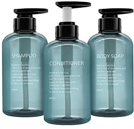 3er Pack 300ml Shampooflasche Pumpspender, Leere Plastik Seifenspender Flasche mit Pumpe für Bad, Küche oder Hotel, Nachfüllbarer Flüssigkeitsspender für Lotion, Duschgel und Spülung