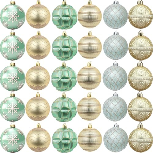 Weihnachtskugeln Weihnachtsbaumschmuck Deko Set,30 Stück Grün Kunststoff Weihnachtsbaumkugeln Box mit Aufhänger Weihnachtsbaum Bälle Dekorationen für Weihnachten