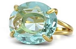 Bleue Topaze Or Bague Cocktail Solitaire 4 Pinces - Bague Naissance Novembre - Bague Topaze Ovale - 18k Déclaration Bague