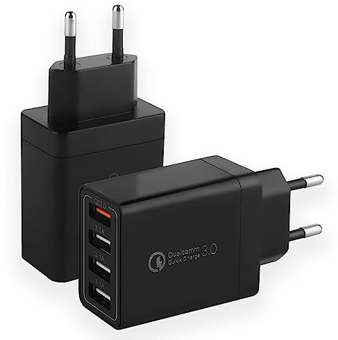2 Pack Chargeur USB Total 33W Charge Rapide 3.0 Prise de Charge 4 Ports Multiple Alimentation USB pour Samsung Galaxy A13 A53 S21 S20 S10 S9 S8 Note 9, iPhone 12 13 14 Pro X 8 7 6S, Téléphone Portable