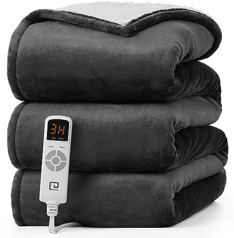 EHEYCIGA Electric Heated Blanket Throw, Heating Blanket Timer with 6 Heating Levels & 10 Hours Auto Off, Soft Warm Cozy Electric Over Blanket for Sofa, Chair 130x160 cm