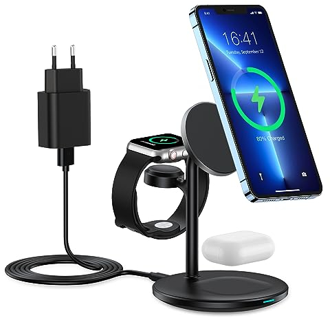 3 in 1 Magsafe Ladegerät, Induktive Ladestation Kompatibel mit iPhone 15/14/13/12 Serie, Wireless Charger für Apple Watch Ultra/8/7/6/5/4/3/2,AirPods