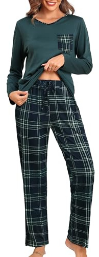 Lovasy Pyjama Femme Hiver Ensembles de Pyjama Femme en Coton Grande Taille Manche Longue 2 Pièces
