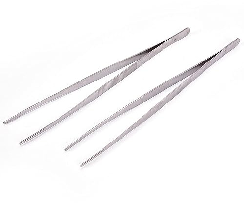 Lot de 2 pinces à épiler professionnelles droites en acier inoxydable pour pansements médicaux, jardinage et travail manuel (30 cm)