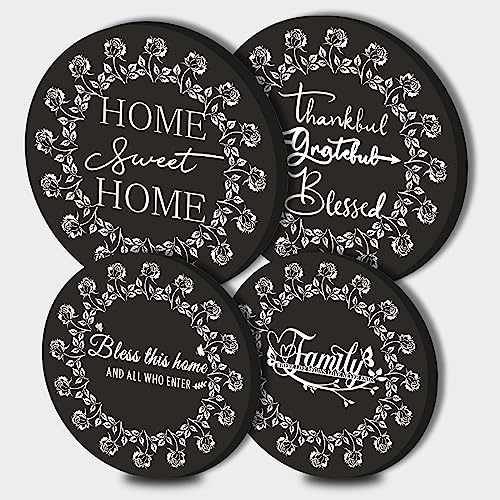Walarky Black Home Sweet Home Round Metal Hob Covers Set of 4 Stove Cooker Hob Covers for Cookers Gas Stove Protector Cookware Accessories Modern Cooktop Decor