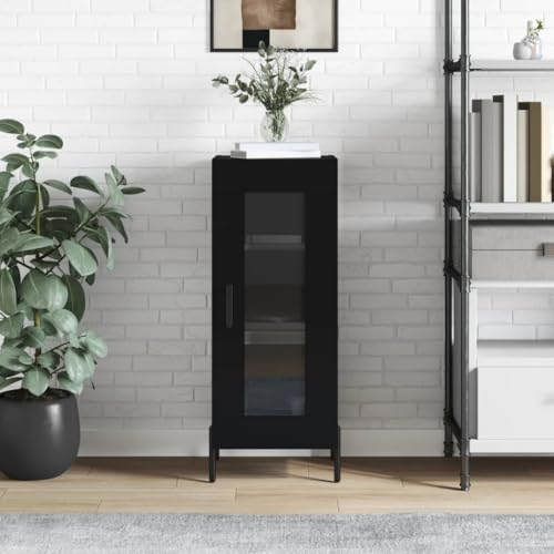Higsose Sideboard 34,5x34x90cm Schwarz Holzwerkstoff,Metall,Glas Highboard Badezimmer Schrank Kleiderschrank Organizer Wohnzimmer Möbel Allzweckschrank Campingschrank Barschrank Flurschrank