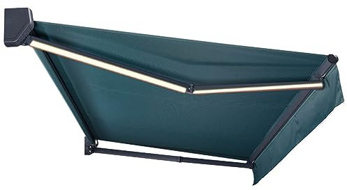 N/A Auvent Automatique à Cassette complète, Pare-Soleil rétractable motorisé avec lumière LED, Polyester résistant à l'eau, pour Cour, Balcon, Magasin, Restaurant, café,Vert,2.5X1.5M