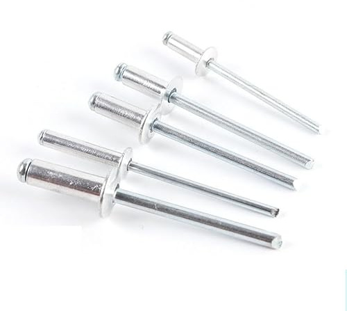 50 rivets pop en aluminium (3,2 x 7 mm) avec bride en acier à grande tête et mandrin en acier, tailles optionnelles, aveugle à tête bombée pour bricolage du cuir, sac à main, ceinture