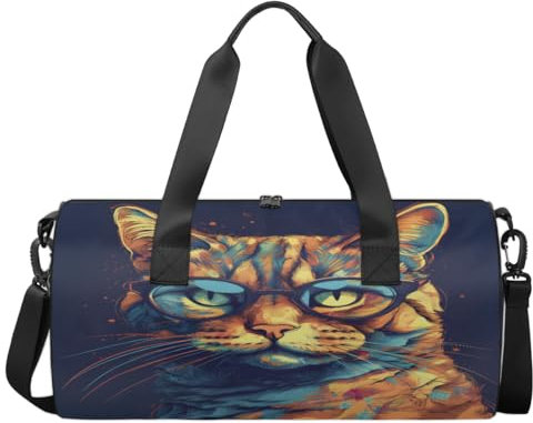 Sport Turnbeutel Katze mit Brille Gepäck Tasche Tier Katzen Sport Handtasche Turnbeutel Reise Seesack Reise Segeltuch Turnbeutel Wasserdicht Seesack Reise Turnbeutel für Damen und Herren, wie