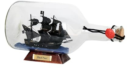 FLADO Black Pearl Ship in a Bottle Model, Creative Crafts Ornaments, Finished Model Ship in A Glass Bottle, Children's Room Decoration Gifts (22 * 9 * 11cm)