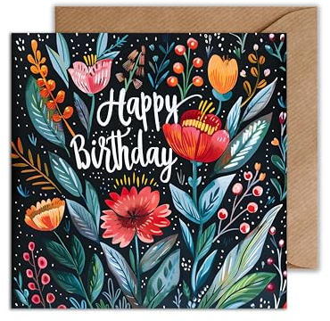 WBdesignz Happy Birthday Karte zum Geburtstag - Geburtstagskarte Floral Glückwunschkarte Geburtstag Blumen (125 x 125 mm)
