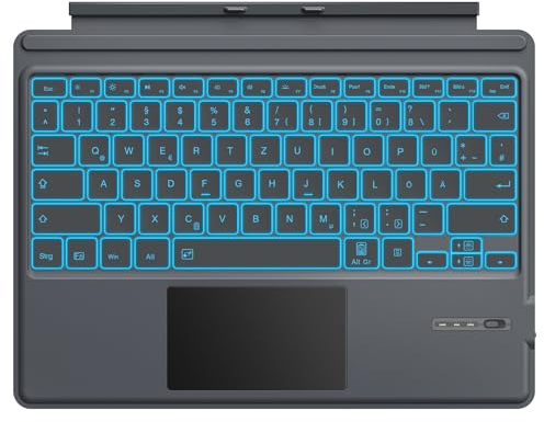 MoKo Deutsch Tastatur Kompatibel mit Microsoft Surface Pro 7 Plus/Pro 7/Pro 6/Pro 5/Pro 4/Pro 3, QWERTZ Layout Bluetooth Tastatur mit Trackpad, 7 Farben Hinterlicht, Wiederaufladbarer Akku, Grau
