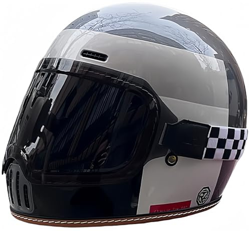 Casco De Motocicleta Retro Clásico De Cara Completa, Casco De Bicicleta De Calle con Visera Solar, Cascos Unisex para Adultos Cafe Racer ATV UTV Scooter Aprobados por Dot ECE